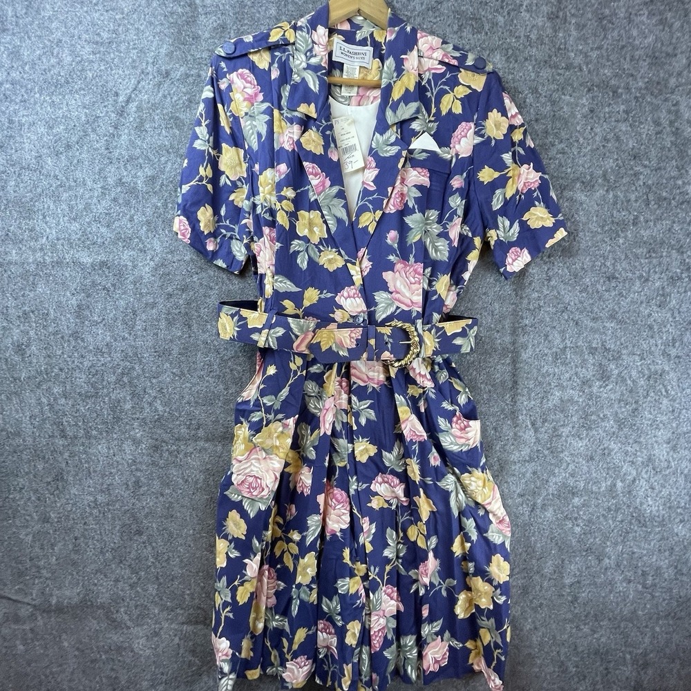Vintage SL Fashions Dress 14W Pastel Belted 80s Secretary Career‎ Professional